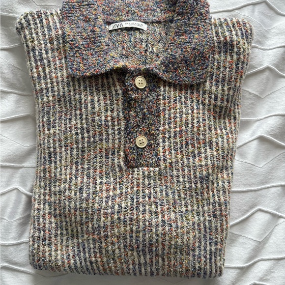 Zara Other - Zara Multicolour Knit Polo Sweater, short sleeve, medium.